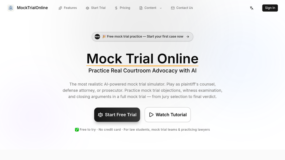 Screenshot of MockTrialOnline