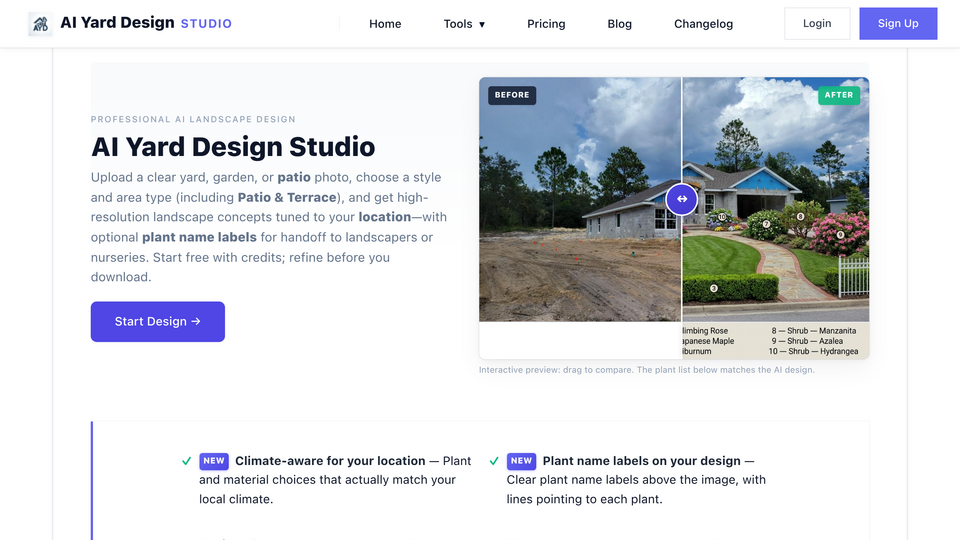 Screenshot of AI Yard Design Studio