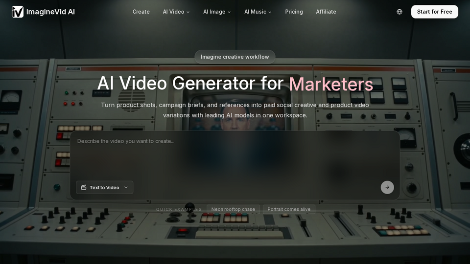 Screenshot of ImagineVid AI Video Gene