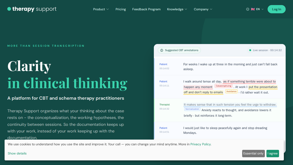Screenshot of TherapySupport