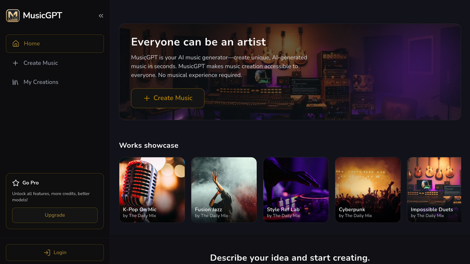 Screenshot of MusicGPT AI