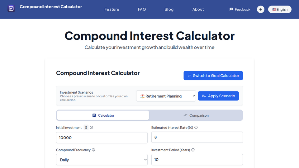 Screenshot of GoalGrowth Calculator