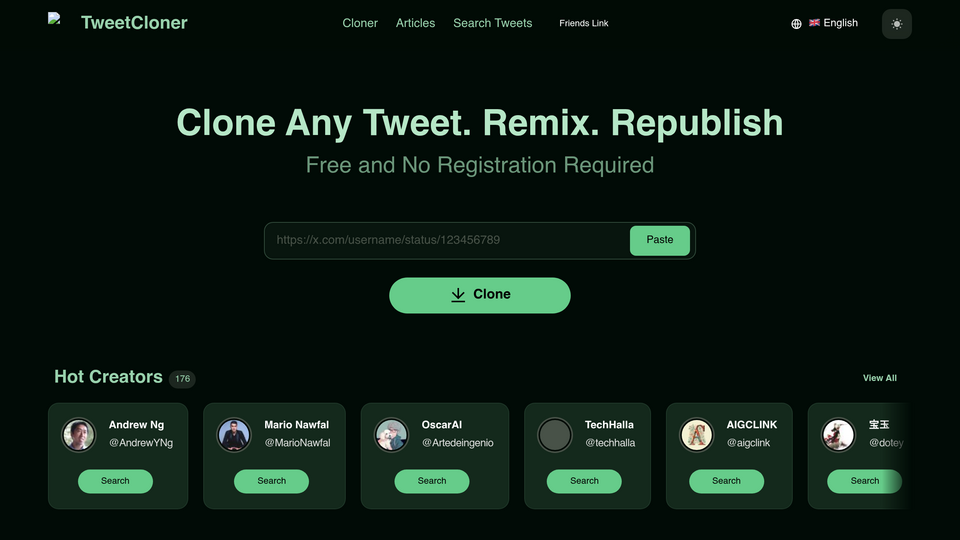 Screenshot of TweetCloner