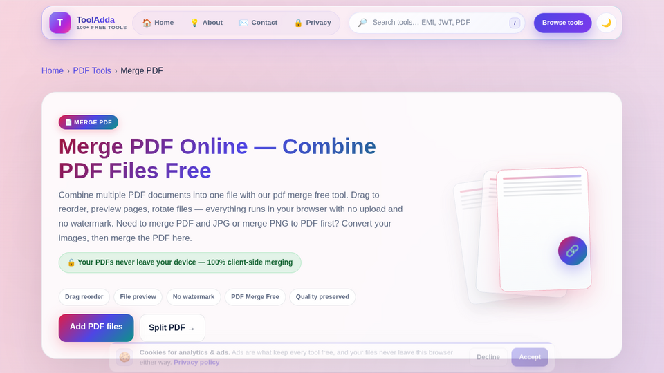 Screenshot of Merge PDF Online