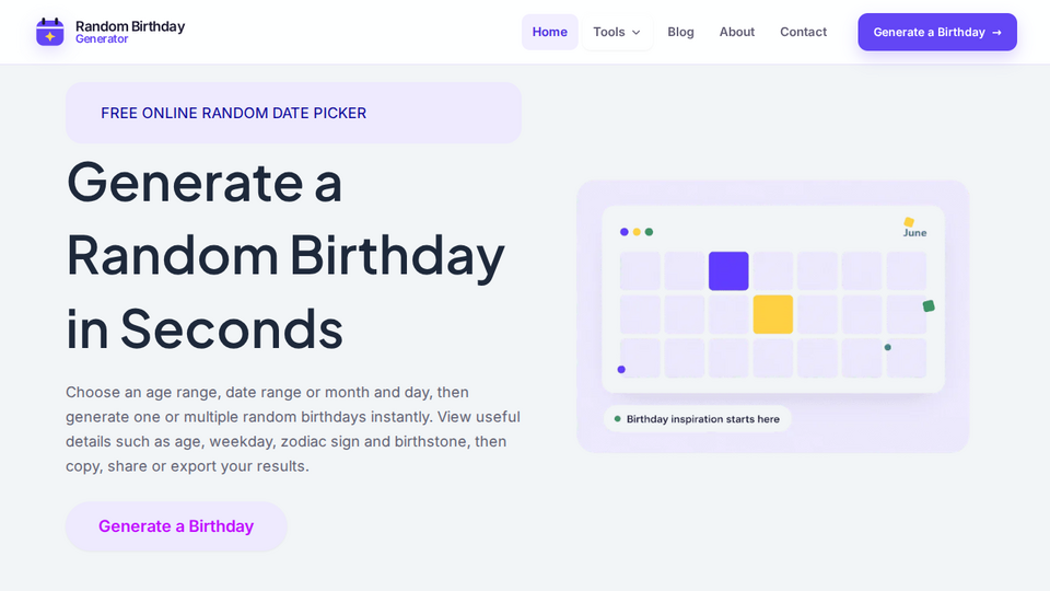 Screenshot of Random Birthday Generato