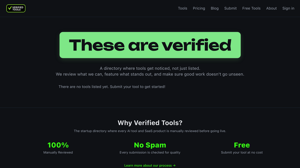 Screenshot of Verified Tools
