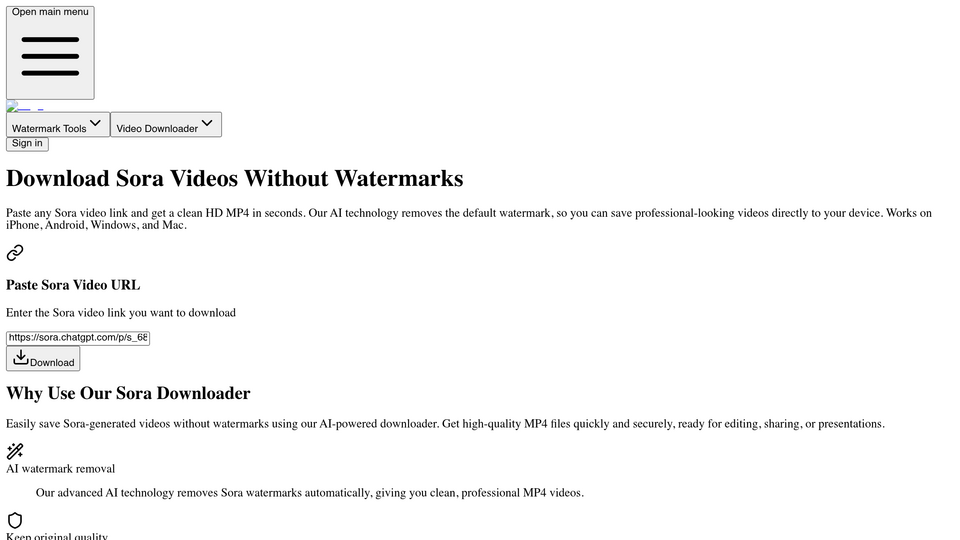 Screenshot of Sora Video Downloader