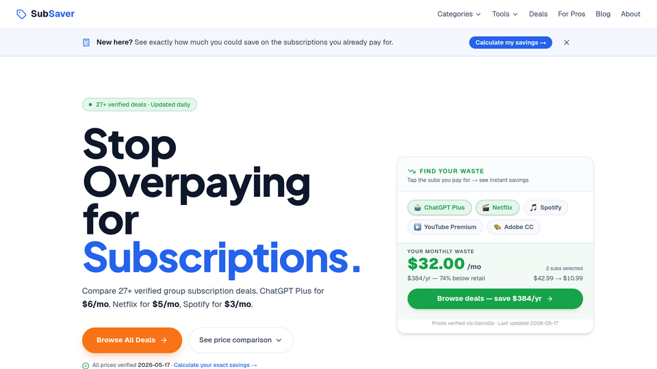 Screenshot of SubSaver