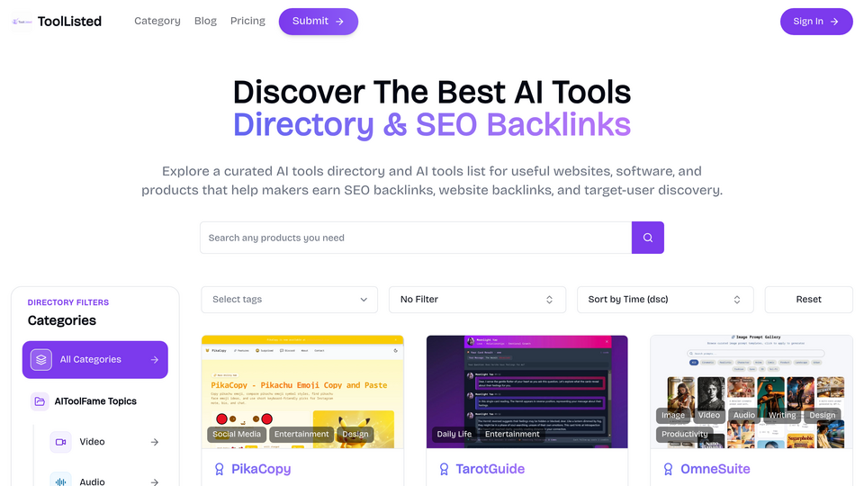 Screenshot of ToolListed