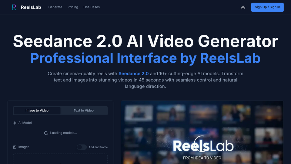 Screenshot of Seedance 2 on  ReelsLab