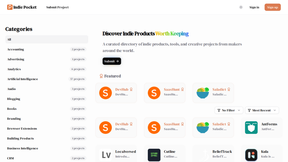 Screenshot of IndiePocket