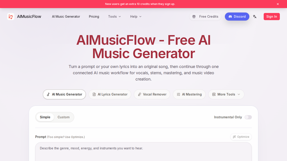 Screenshot of AIMusicFlow