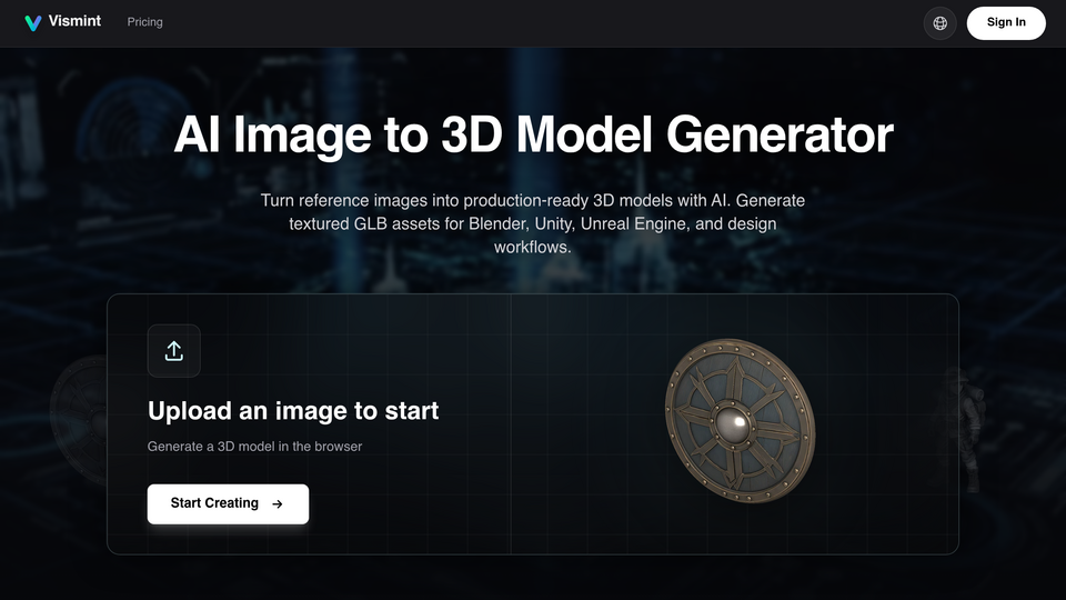 Screenshot of AI Image to 3D Model