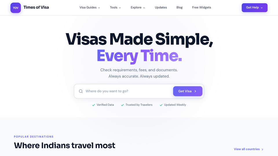 Screenshot of Times of Visa