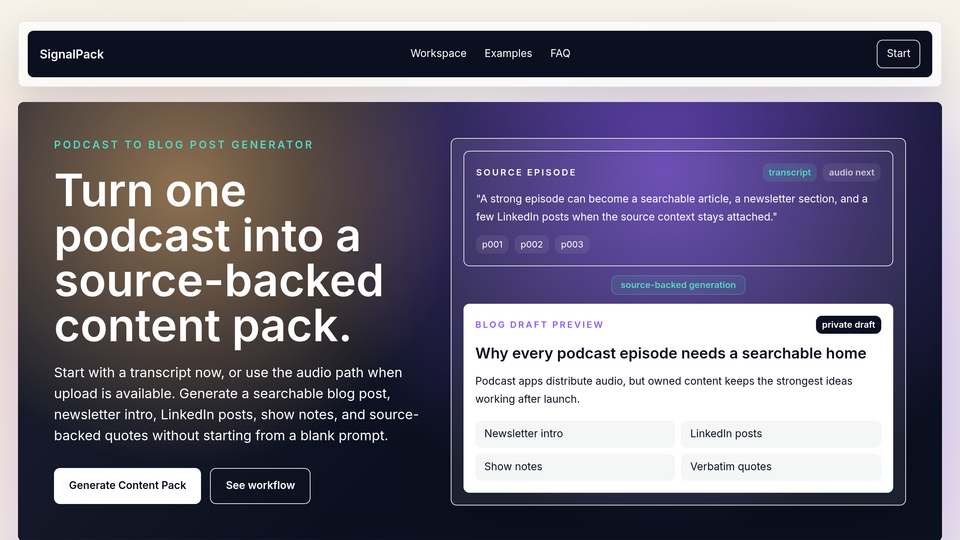 Screenshot of SignalPack