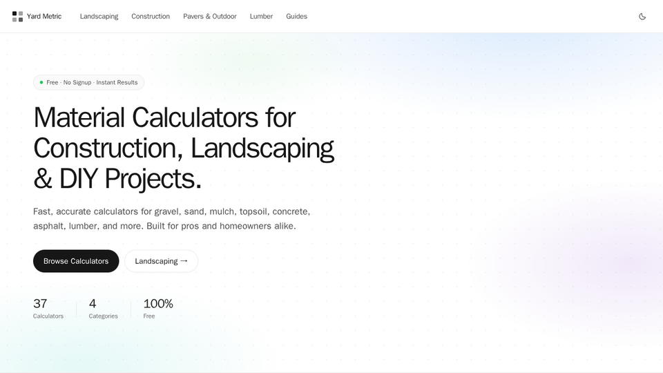 Screenshot of Yardmetric