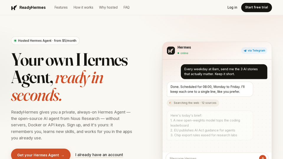 Screenshot of ReadyHermes