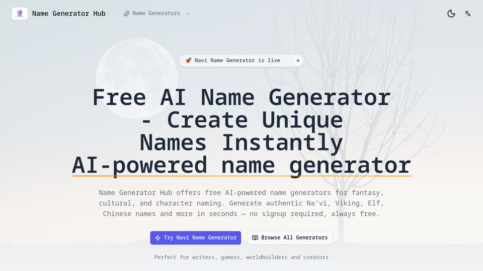 Screenshot of A one-stop hub for name