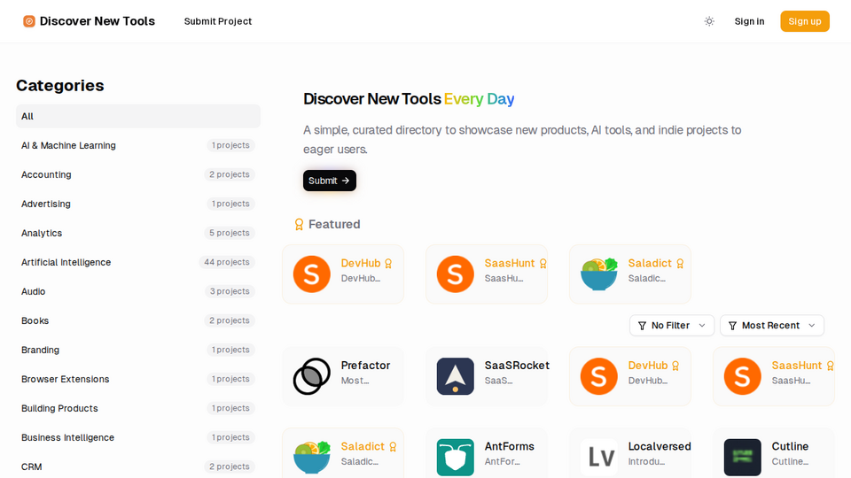Screenshot of DiscoverNewTools