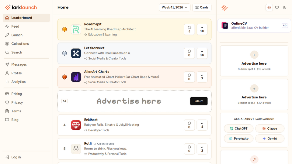 Screenshot of LarkLaunch