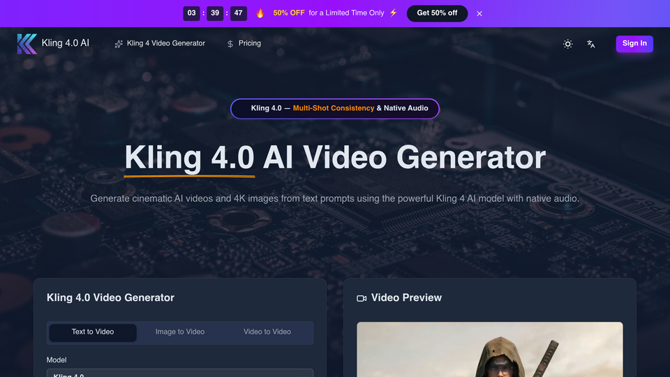 Screenshot of Kling 4.0 AI