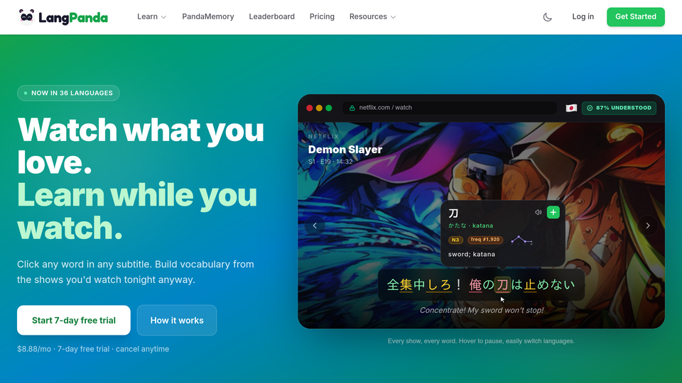 Screenshot of LangPanda