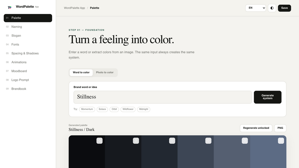 Screenshot of WordPalette Generator