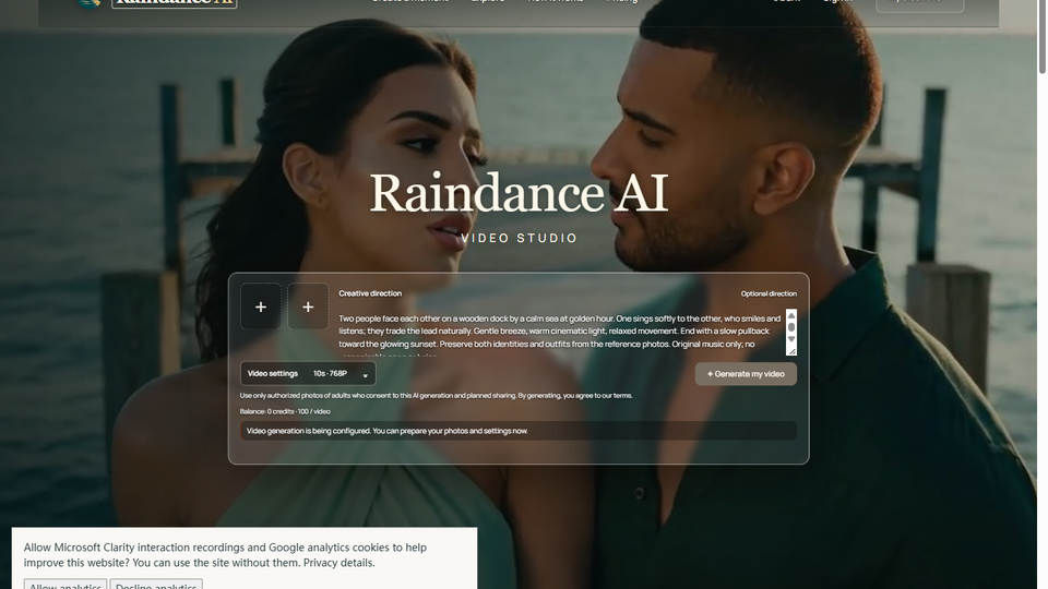 Screenshot of Raindance AI
