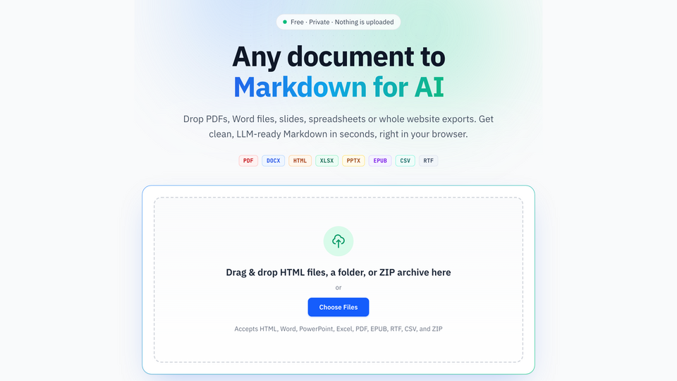 Screenshot of HTML to Markdown AI