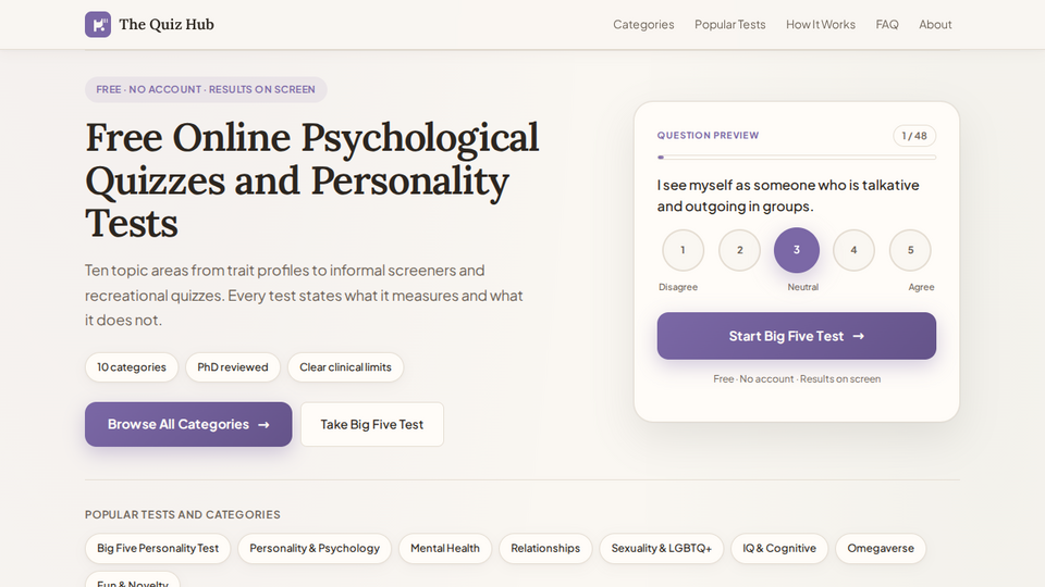 Screenshot of The Quiz Hub