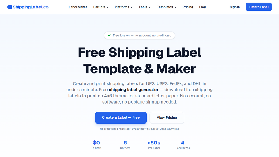 Screenshot of ShippingLabel.co
