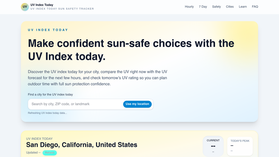 Screenshot of UV Index Today