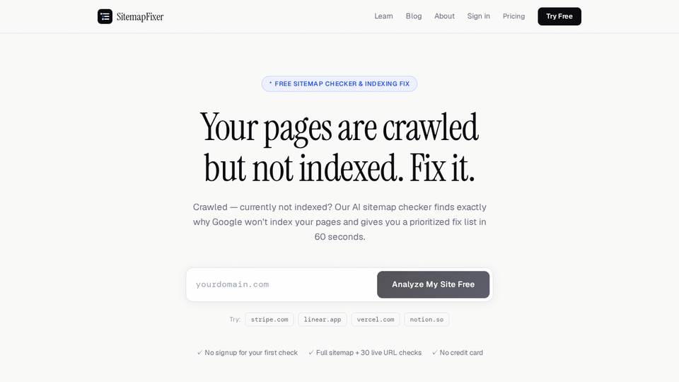 Screenshot of SitemapFixer