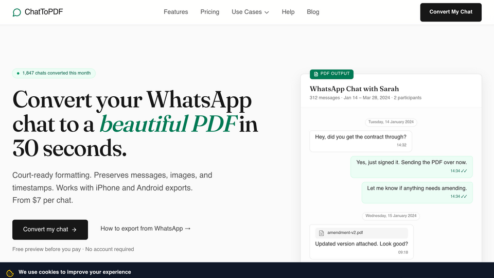 Screenshot of Whatsapp Chat to PDF
