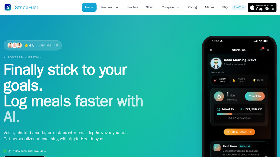 Screenshot of StrideFuel
