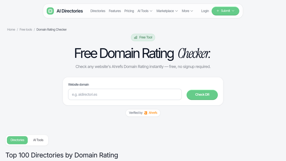 Screenshot of Free Domain Rating Check