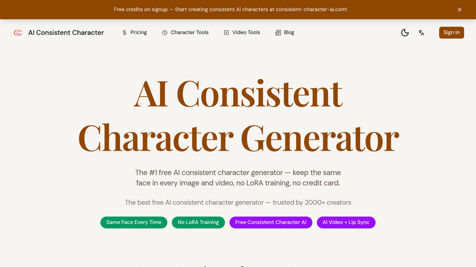 Screenshot of Consistent Character AI
