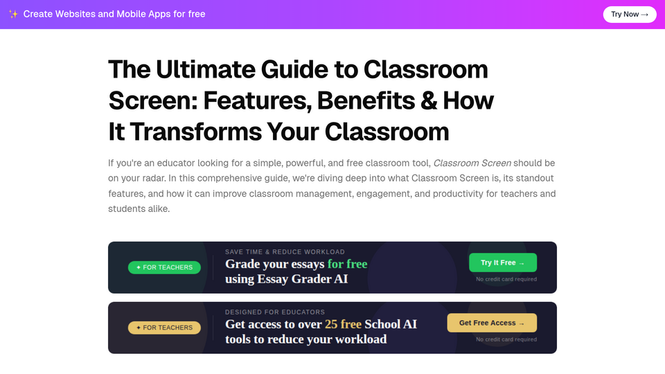 Screenshot of Classroom Screen
