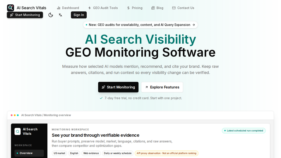 Screenshot of AI Search Vitals