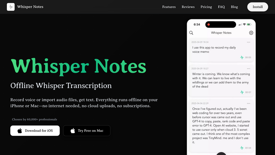 Screenshot of Whisper Notes
