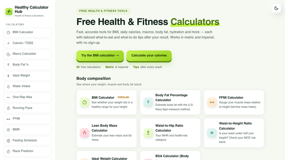 Screenshot of Healthy Calculator Hub