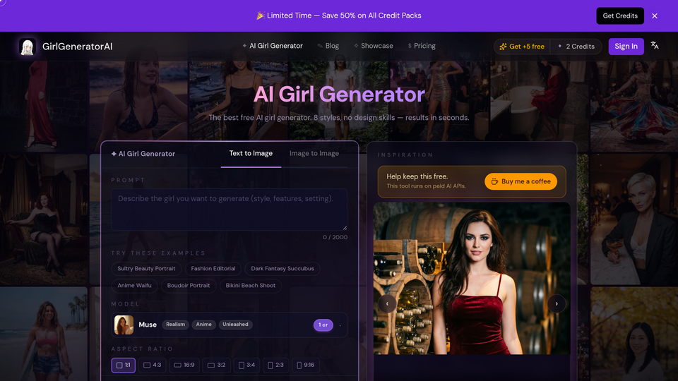 Screenshot of GirlGeneratorAI