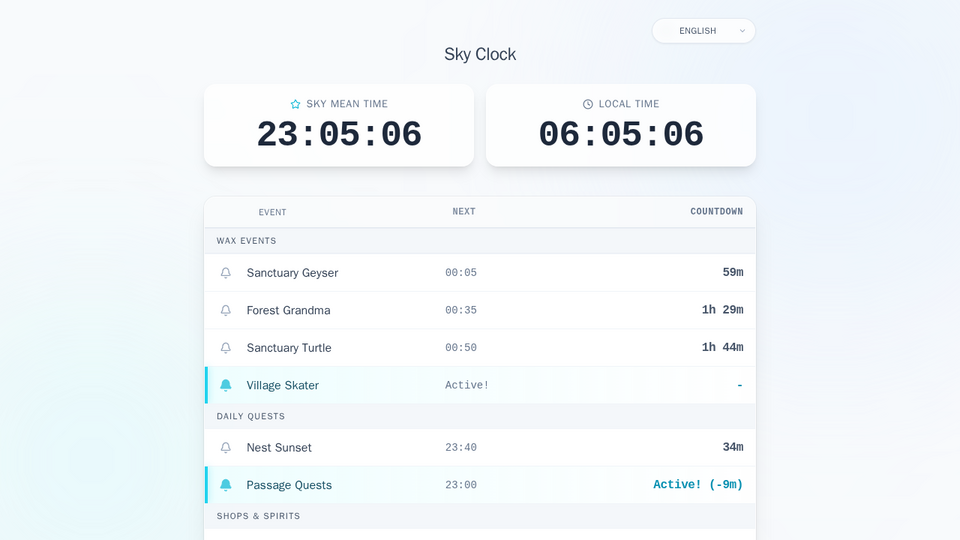 Screenshot of skyclock