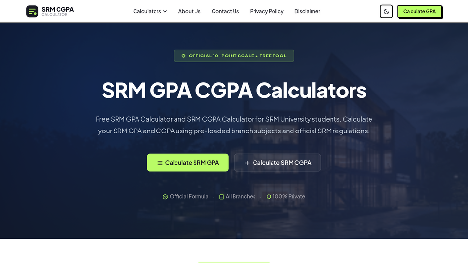 Screenshot of SRM CGPA GPA Calculator