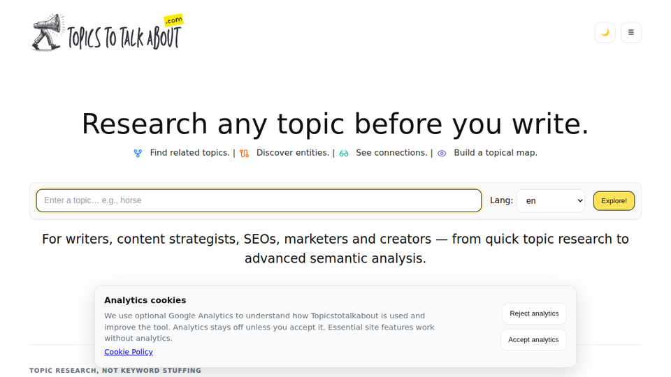 Screenshot of TopicsToTalkAbout