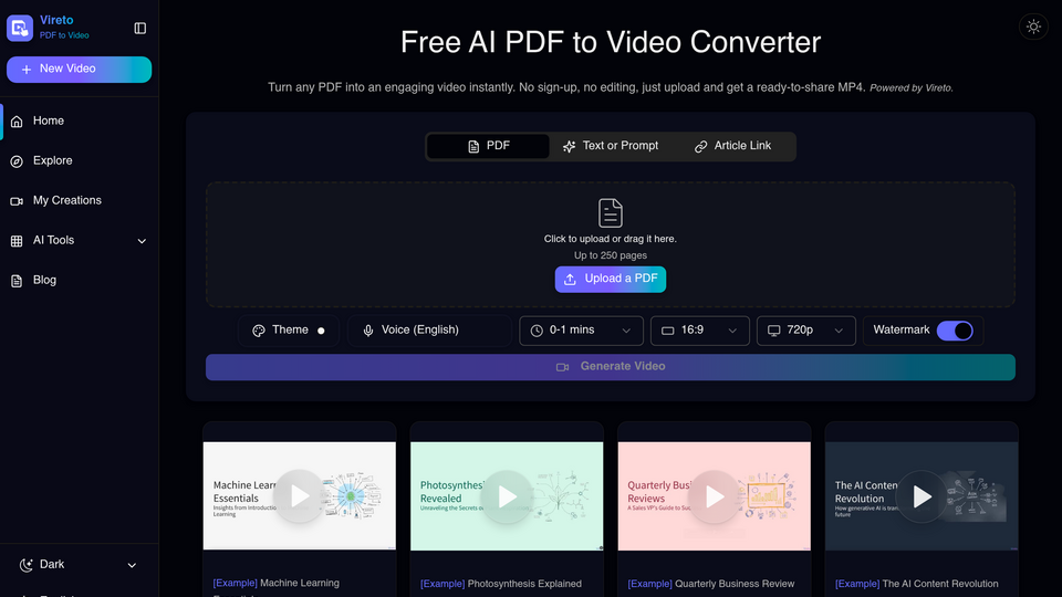 Screenshot of Free PDF to Video