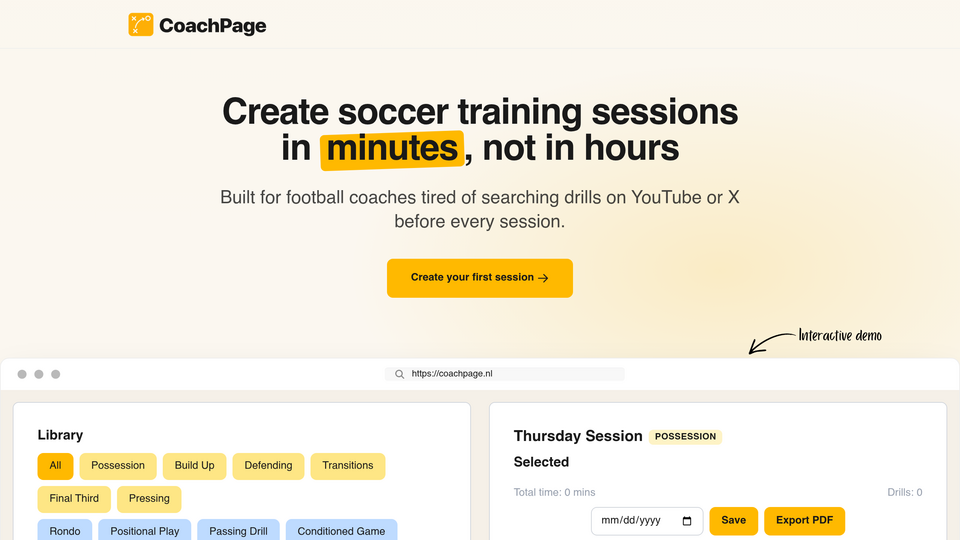 Screenshot of CoachPage