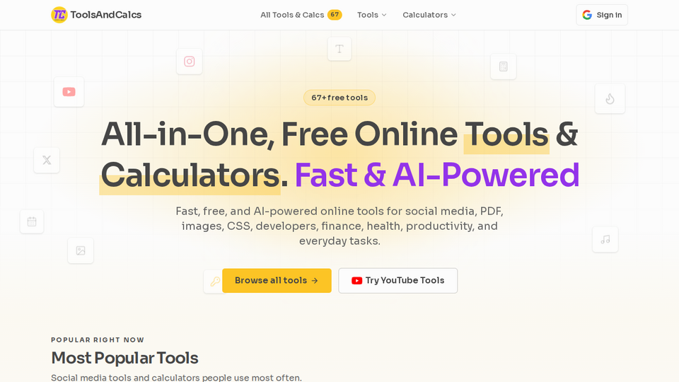 Screenshot of ToolsAndCalcs