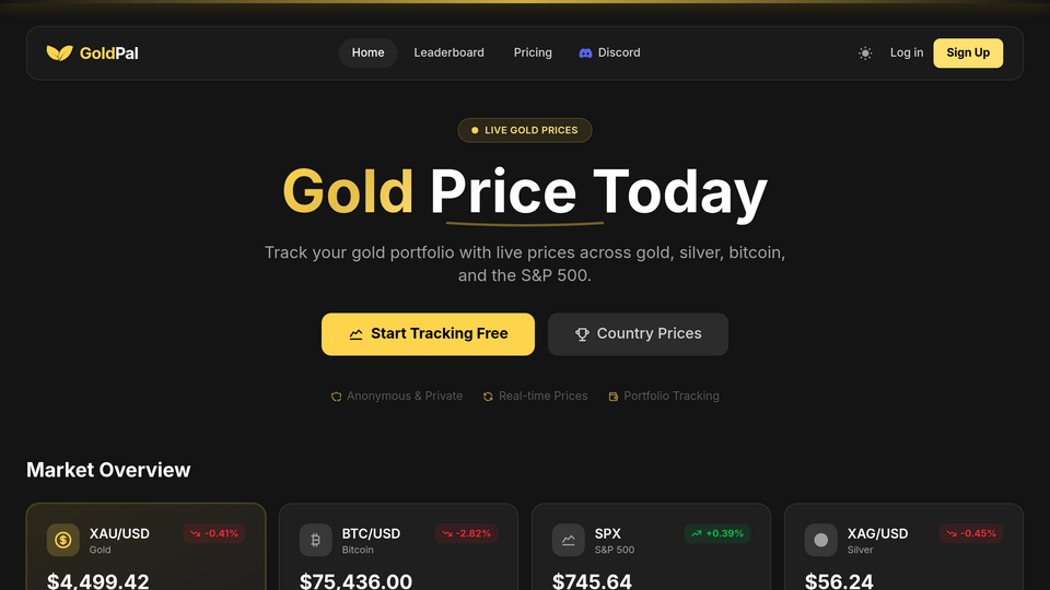 Screenshot of GoldPal