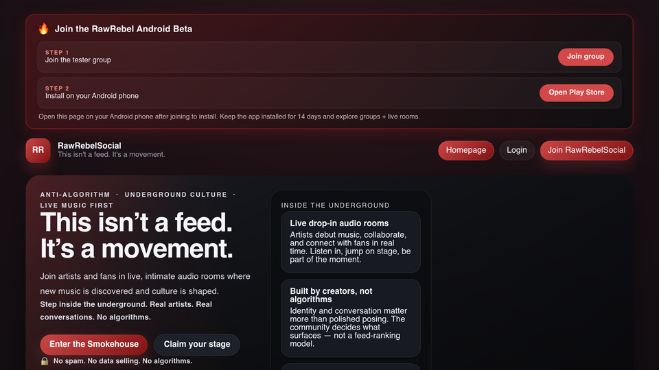 Screenshot of RawRebelSocial